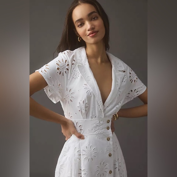Anthropologie Dresses & Skirts - Maeve by Anthropologie Eyelet Midi Shirt Dress XSP NWT
